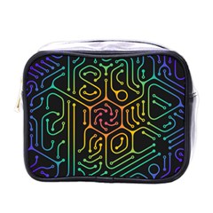 Circuit Hexagonal Geometric Pattern Background Pattern Mini Toiletries Bag (one Side)