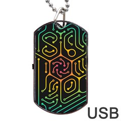 Circuit Hexagonal Geometric Pattern Background Pattern Dog Tag Usb Flash (two Sides)