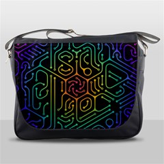 Circuit Hexagonal Geometric Pattern Background Pattern Messenger Bag