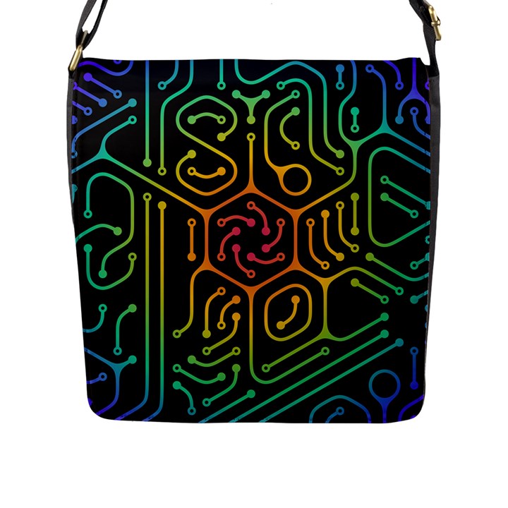 Circuit Hexagonal Geometric Pattern Background Pattern Flap Closure Messenger Bag (L)