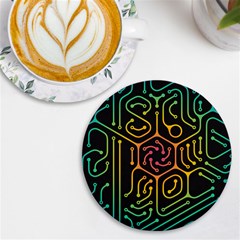 Circuit Hexagonal Geometric Pattern Background Pattern Uv Print Round Tile Coaster by Jancukart