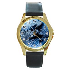 Pattern Frosty Frost Glass Round Gold Metal Watch by Jancukart