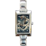 Sea Dragon Kanagawa Sea Monster Rectangle Italian Charm Watch Front