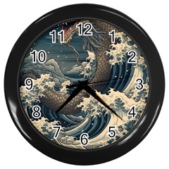 Sea Dragon Kanagawa Sea Monster Wall Clock (black)