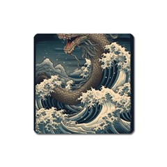 Sea Dragon Kanagawa Sea Monster Square Magnet by Jancukart