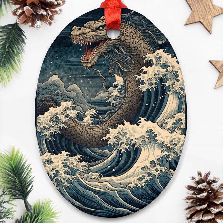 Sea Dragon Kanagawa Sea Monster Oval Ornament (Two Sides)