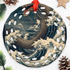 Sea Dragon Kanagawa Sea Monster Round Filigree Ornament (two Sides)