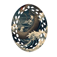 Sea Dragon Kanagawa Sea Monster Oval Filigree Ornament (two Sides) by Jancukart