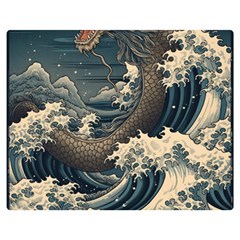 Sea Dragon Kanagawa Sea Monster Two Sides Premium Plush Fleece Blanket (medium)