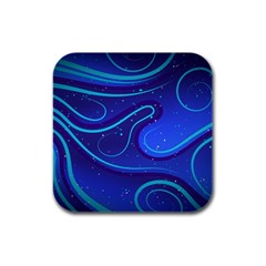 Spiral Shape Blue Abstract Rubber Square Coaster (4 Pack)