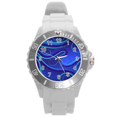 Spiral Shape Blue Abstract Round Plastic Sport Watch (l)