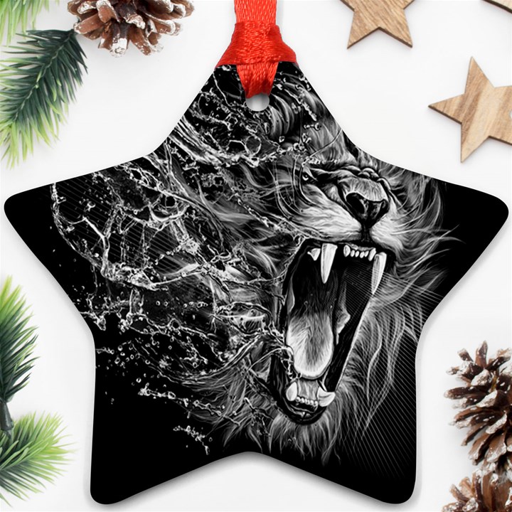 Lion Furious Abstract Desing Furious Ornament (Star)