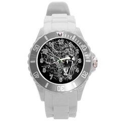 Lion Furious Abstract Desing Furious Round Plastic Sport Watch (l)