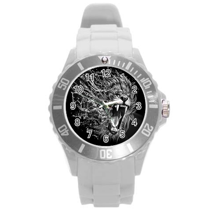 Lion Furious Abstract Desing Furious Round Plastic Sport Watch (L)