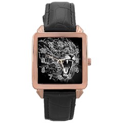 Lion Furious Abstract Desing Furious Rose Gold Leather Watch 