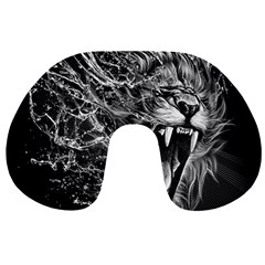 Lion Furious Abstract Desing Furious Travel Neck Pillow by Jancukart