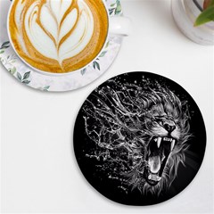 Lion Furious Abstract Desing Furious Uv Print Round Tile Coaster by Jancukart