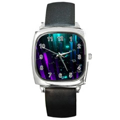 Abstract Building City 3d Square Metal Watch