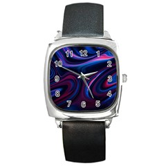 Purple Blue Swirl Abstract Square Metal Watch