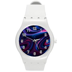 Purple Blue Swirl Abstract Round Plastic Sport Watch (m)