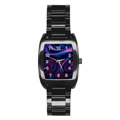 Purple Blue Swirl Abstract Stainless Steel Barrel Watch