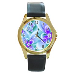 Abstract Flowers Flower Abstract Round Gold Metal Watch