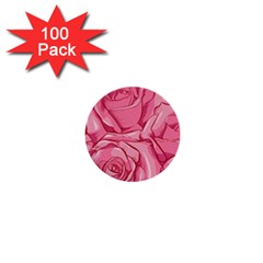 Pink Roses Pattern Floral Patterns 1  Mini Buttons (100 Pack)  by Jancukart