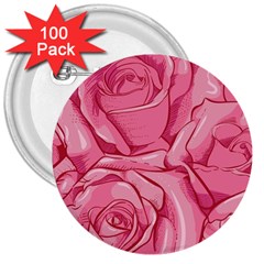 Pink Roses Pattern Floral Patterns 3  Buttons (100 Pack) 