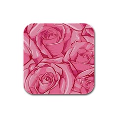 Pink Roses Pattern Floral Patterns Rubber Square Coaster (4 Pack)