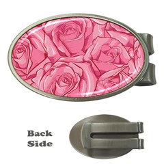 Pink Roses Pattern Floral Patterns Money Clips (oval)  by Jancukart