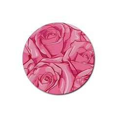 Pink Roses Pattern Floral Patterns Rubber Round Coaster (4 Pack) by Jancukart