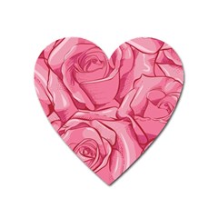 Pink Roses Pattern Floral Patterns Heart Magnet by Jancukart