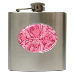 Pink Roses Pattern Floral Patterns Hip Flask (6 Oz) by Jancukart