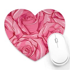 Pink Roses Pattern Floral Patterns Heart Mousepad