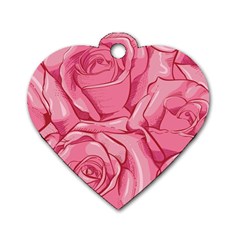 Pink Roses Pattern Floral Patterns Dog Tag Heart (two Sides)