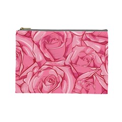 Pink Roses Pattern Floral Patterns Cosmetic Bag (large) by Jancukart