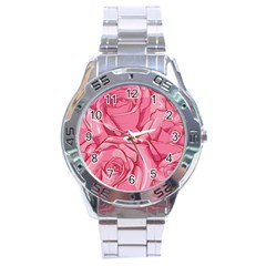 Pink Roses Pattern Floral Patterns Stainless Steel Analogue Watch