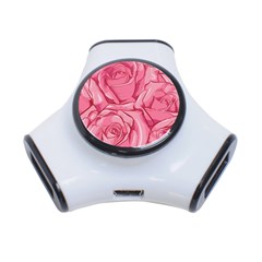 Pink Roses Pattern Floral Patterns 3-port Usb Hub