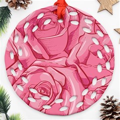 Pink Roses Pattern Floral Patterns Round Filigree Ornament (two Sides)