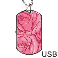 Pink Roses Pattern Floral Patterns Dog Tag Usb Flash (one Side)