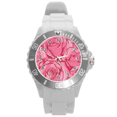 Pink Roses Pattern Floral Patterns Round Plastic Sport Watch (l)