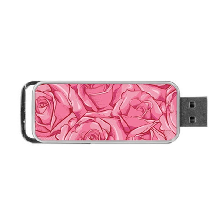 Pink Roses Pattern Floral Patterns Portable USB Flash (One Side)