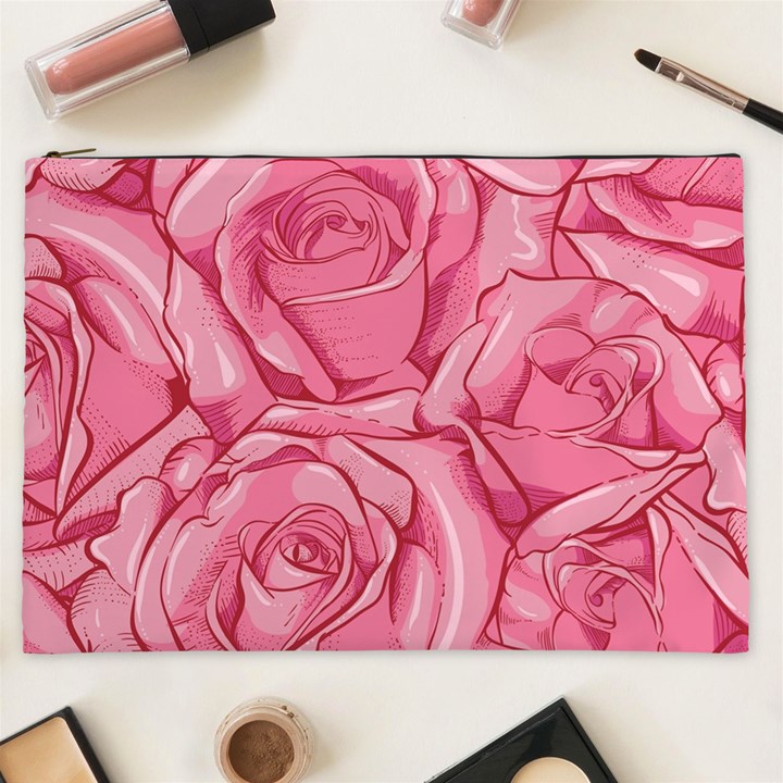 Pink Roses Pattern Floral Patterns Cosmetic Bag (XXL)