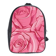 Pink Roses Pattern Floral Patterns School Bag (xl) by Jancukart