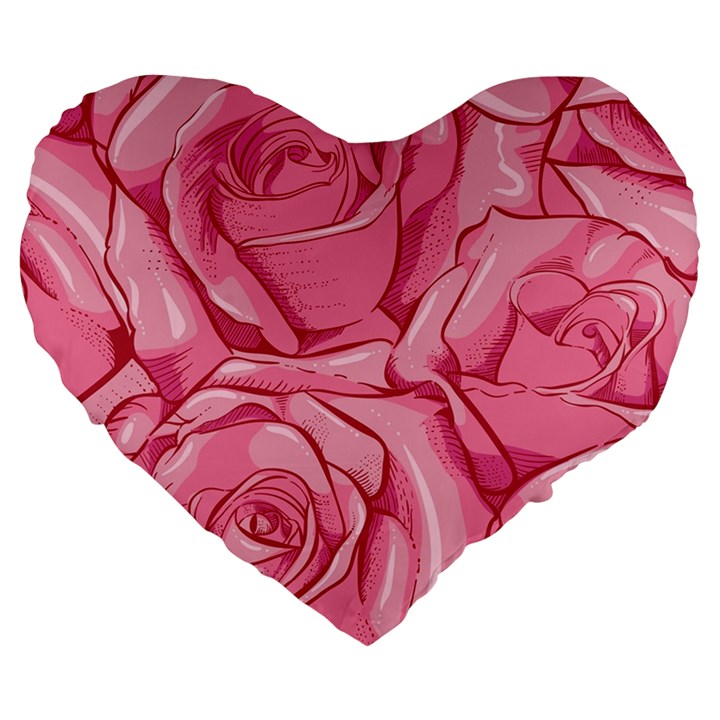 Pink Roses Pattern Floral Patterns Large 19  Premium Heart Shape Cushions