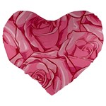 Pink Roses Pattern Floral Patterns Large 19  Premium Heart Shape Cushions Back