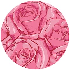 Pink Roses Pattern Floral Patterns Wooden Puzzle Round by Jancukart