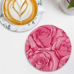 Pink Roses Pattern Floral Patterns Uv Print Round Tile Coaster by Jancukart