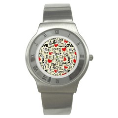 Love Abstract Background Textures Creative Grunge Stainless Steel Watch