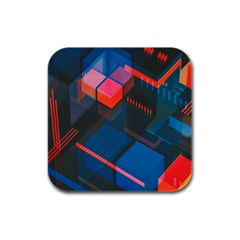 Minimalist Abstract Shaping  Abstract Digital Art Rubber Square Coaster (4 Pack)